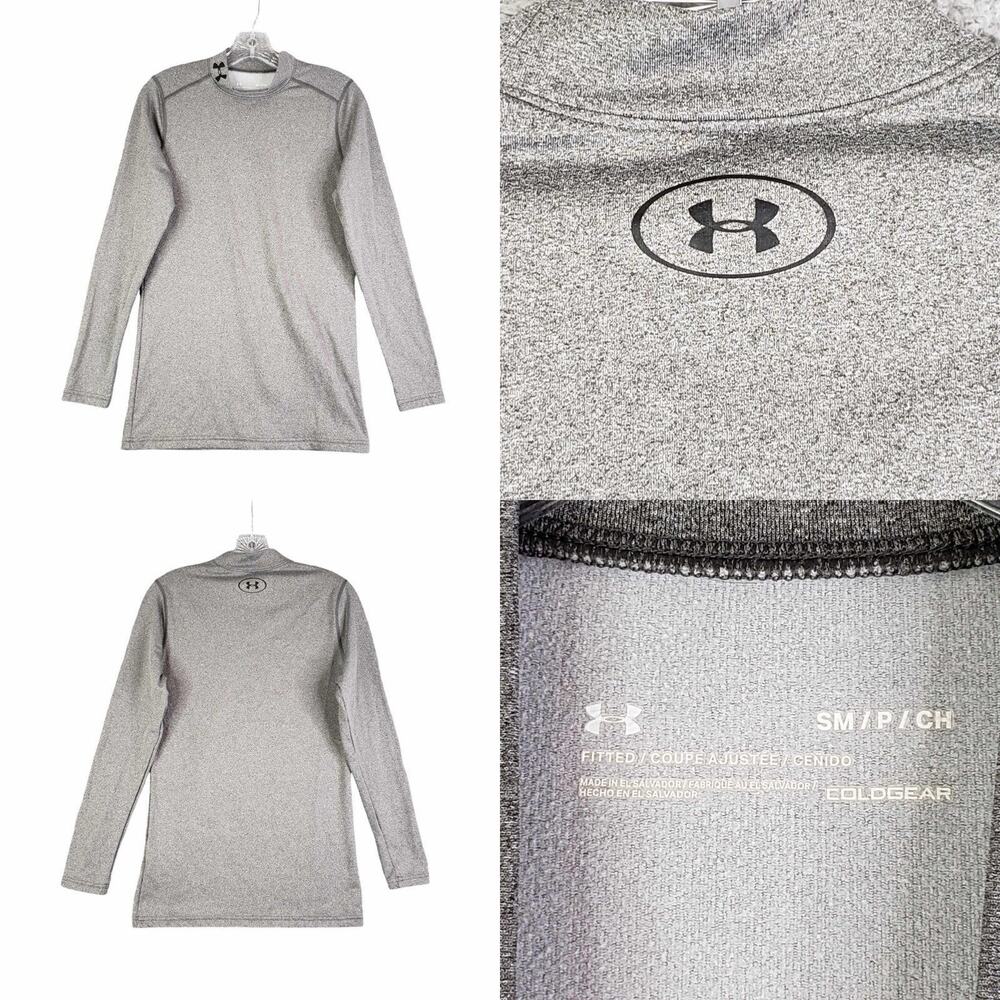 Under Armour UA Shirt Pullover Mens Size Small S Mock Neck Gray Coldgear Fitted